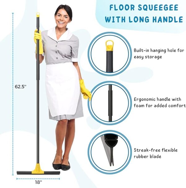 Squeegee Broom for Floor, 18'' Heavy Duty Rubber Wiper - Image 2